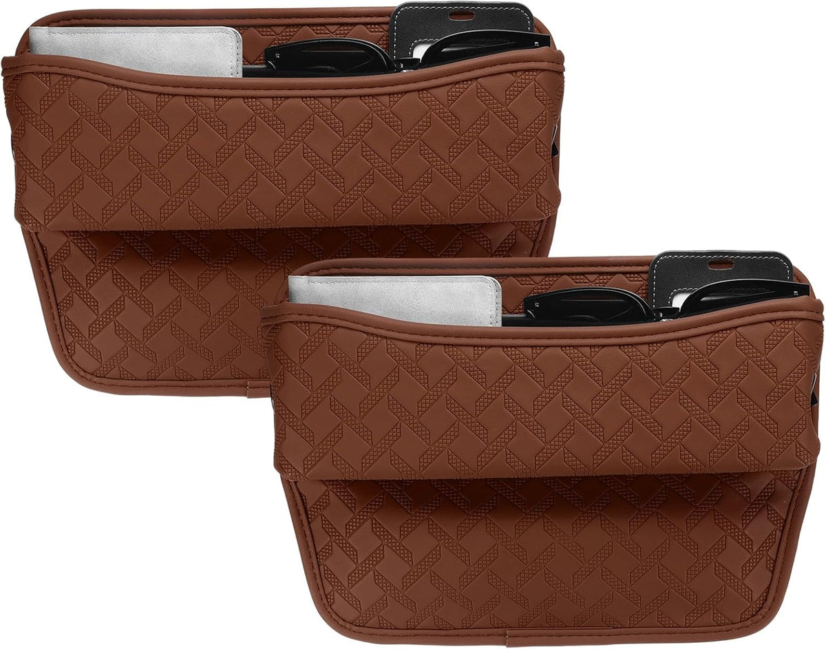 HARFINGTON 2pcs Car Seat Gap Filler Organizer 11.5 x 8 x 2.1 Inch Leather Universal Car Organizer Storage Box Between Seat and Console for Phone Sunglasses Keys, Coffee