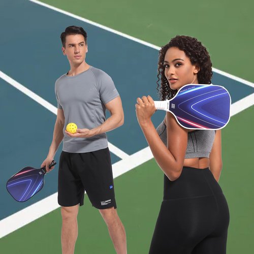 2024 Pickleball Paddles Set 2, with 1 White and 1 Black Racket, Honeycomb Fiberglass Board, 4 Pickleball Balls, 2 Cooling Towels, 2 Sweatbands, Pickleball Bag
