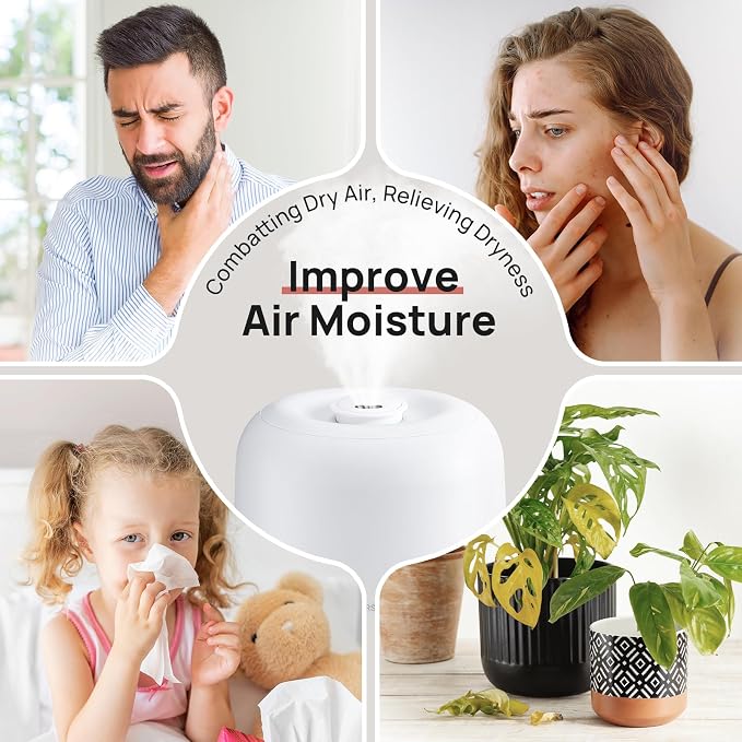 Clarston Humidifiers for Bedroom, 2L Top Fill with 360° Nozzle for Large Room, 7-Color Night Light, 24dB Quiet Cool Mist Air Humidifier for Baby Nursery & Plants, No BPA, Auto Shut Off, Easy to Clean