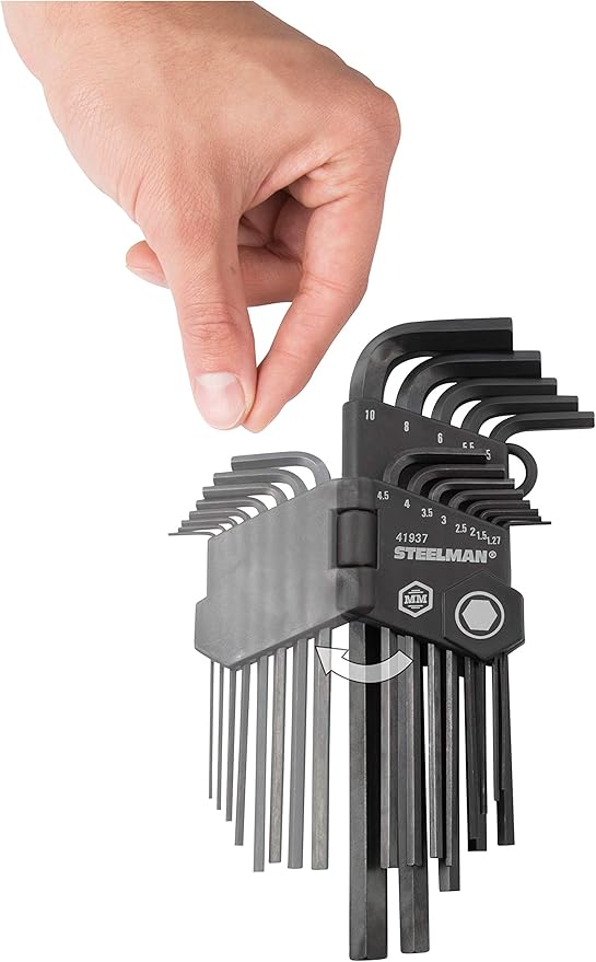 Steelman 13-Piece Long Arm Hex Key Wrench Set, Metric (MM), Extended Length Driver Shafts for Long Reach, Chamfered Ends, Durable Steel Resists Distortion
