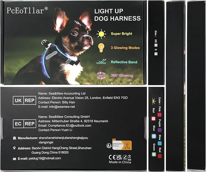 PceoTllar Light Up Dog Harness, LED No Pull Reflective Dog Harness, Flashing Lighted for Night Walking - Small/Medium, (Black Red,s)