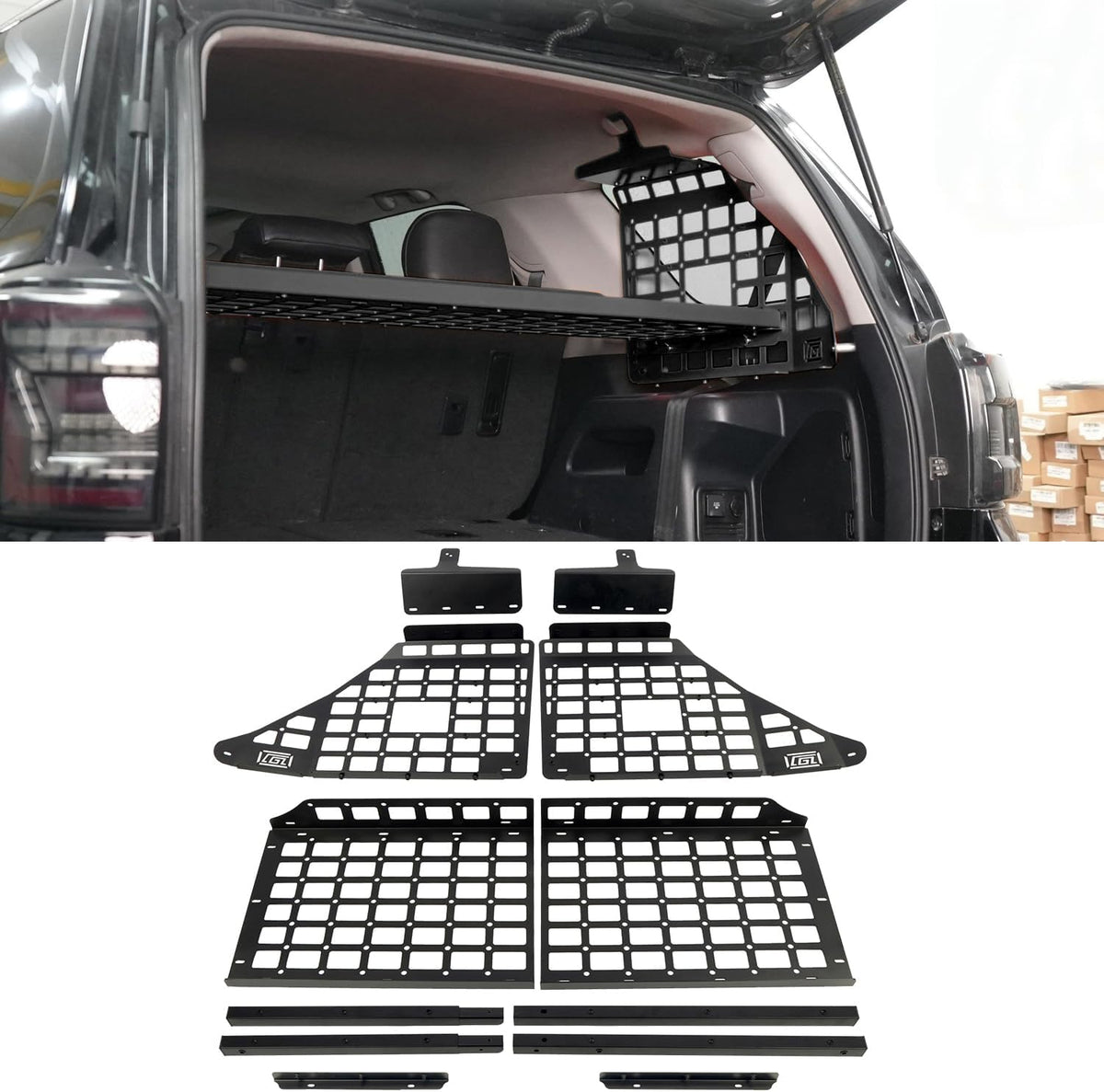 L2R 2010-2024 Toyota 4Runner Side Window Shelf Car Rear Trunk Storage Rack Molle Panel Modular Storage Aluminum Alloy 1 Set
