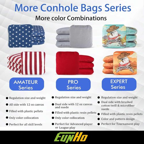 EunHo Cornhole Bags - Regulation Size & Weight All-Weather Bean Bags Set of 8 with Carry Case