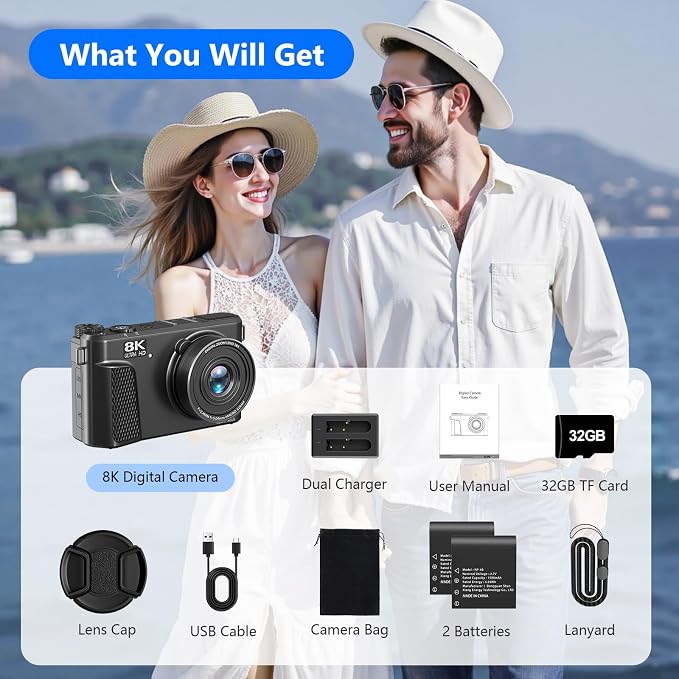 8K Digital Camera for Photography, 88MP HD WiFi Vlogging Camera for YouTube