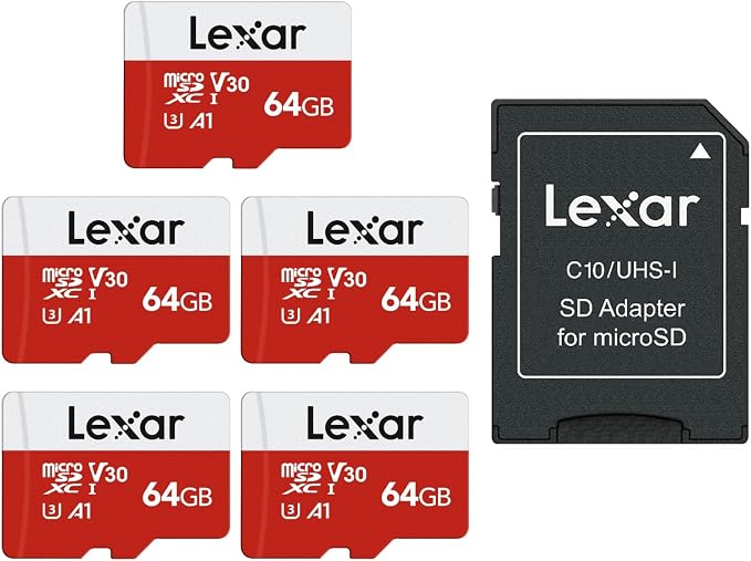 Lexar E-Series 64GB Micro SD Card 5 Pack, microSDXC UHS-I Flash Memory Card