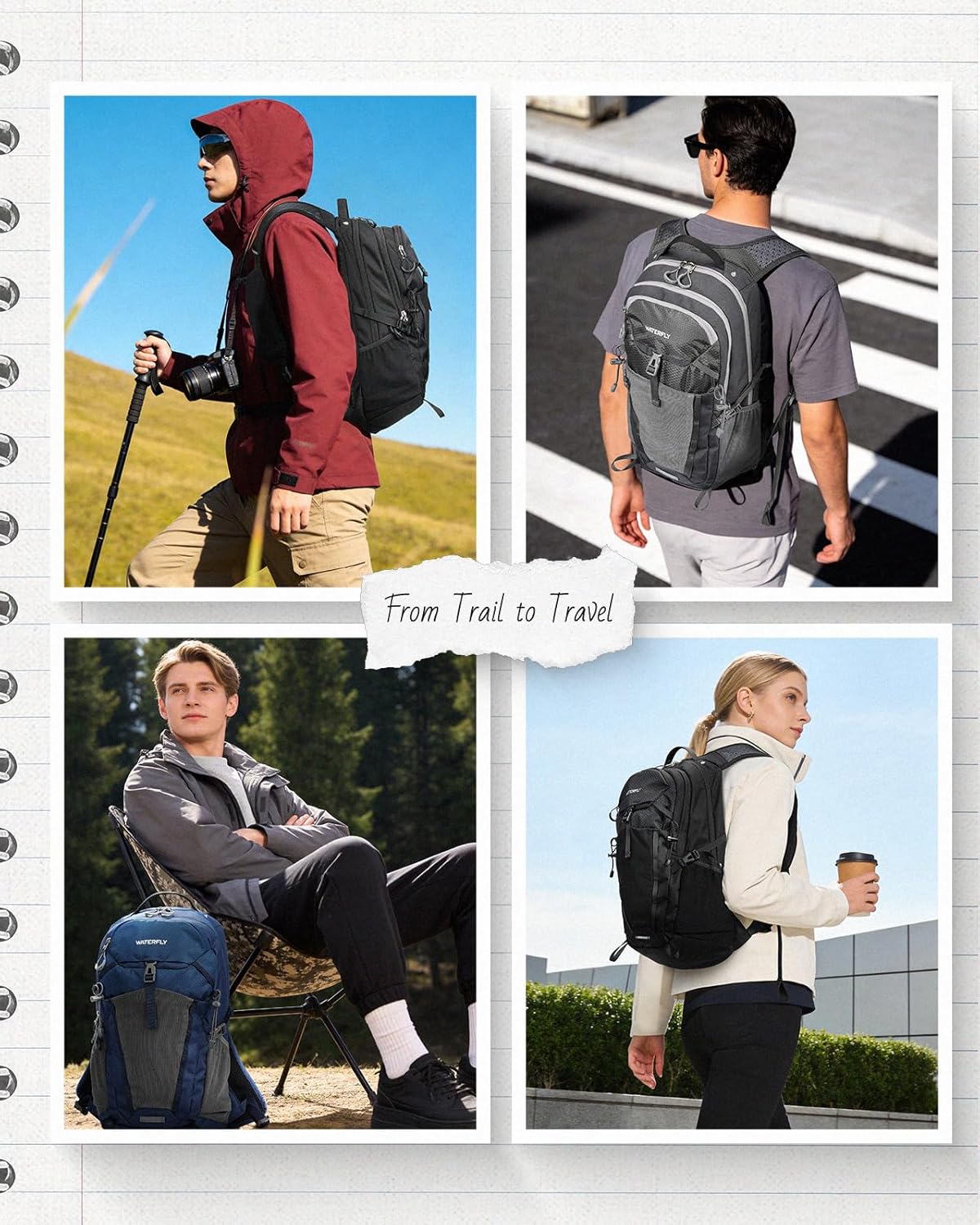 WATERFLY Lightweight 20L Hiking Backpack - Breathable Daypack with Phone Pocket & Hydration Compatibility