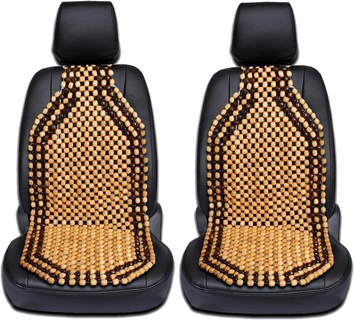Zento Deals Wood Beaded Comfort Seat Cushion Seat Cover- Double Strung Ultra Comfort Massaging Car Seat Cushion for Car, Truck, or Office Chair
