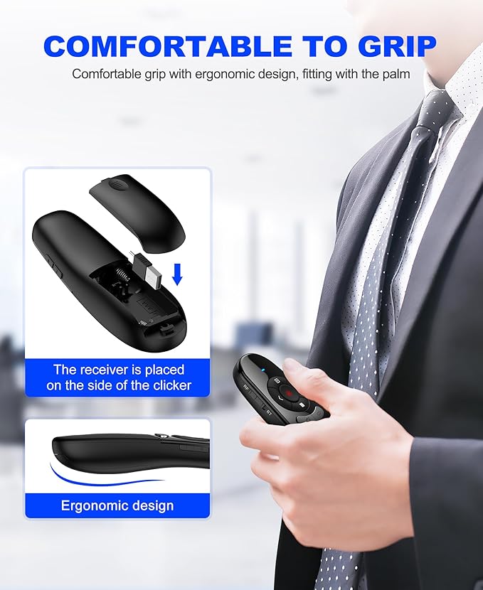 DinoFire USB Type C Wireless Presentation Clicker, BT&RF 2.4GHz Dual Modes