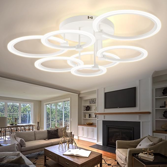 Smart LED Ceiling Light, 7-Ring Modern Flush Mount Fixture, 130W Dimmable