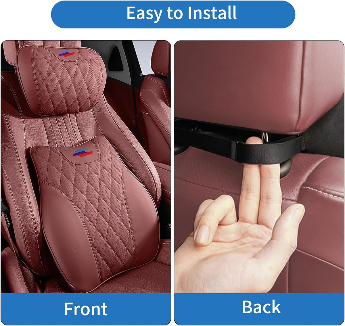 Anti-Stain Nappa Leather Car Neck Pillow with Lumbar Support for BMW
