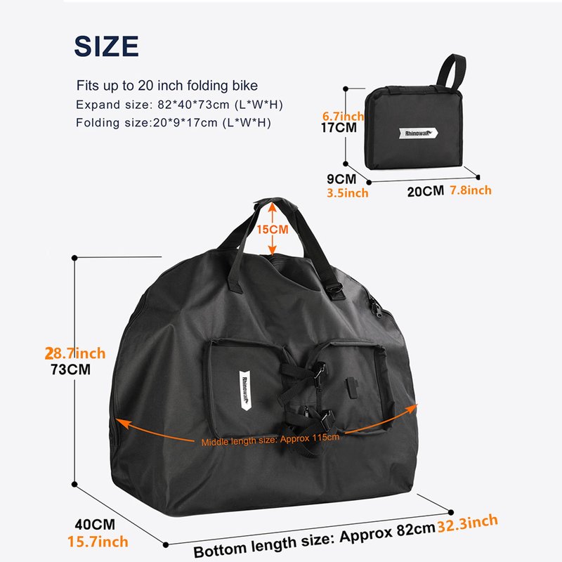 SUNELFFY 20inch Folding Bike Bag Bicycle Carry Bag Bike Travel Carrying Case Bike Transport Bag for Car Train Air Travel Portable (Black-White, 14-20 inch)