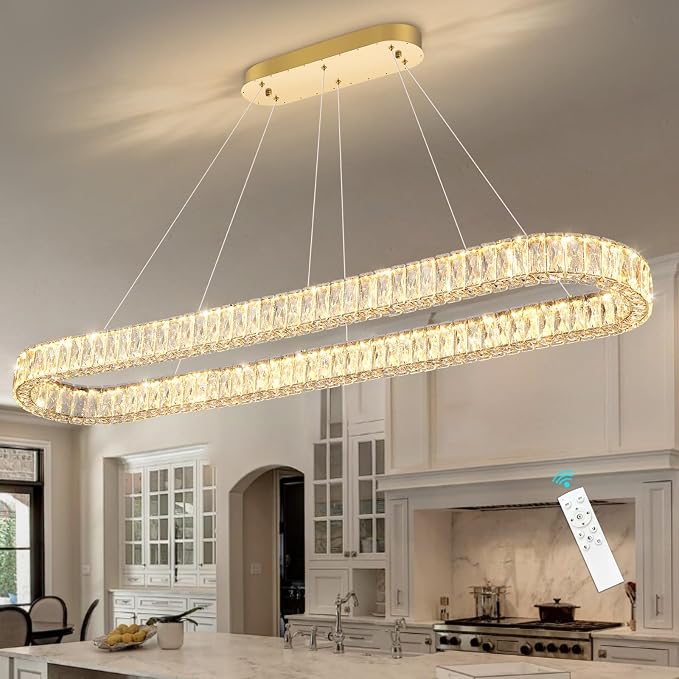 HAIXIANG Crystal 59 Inch Long Chandelier Modern Dimmable LED Chandeliers