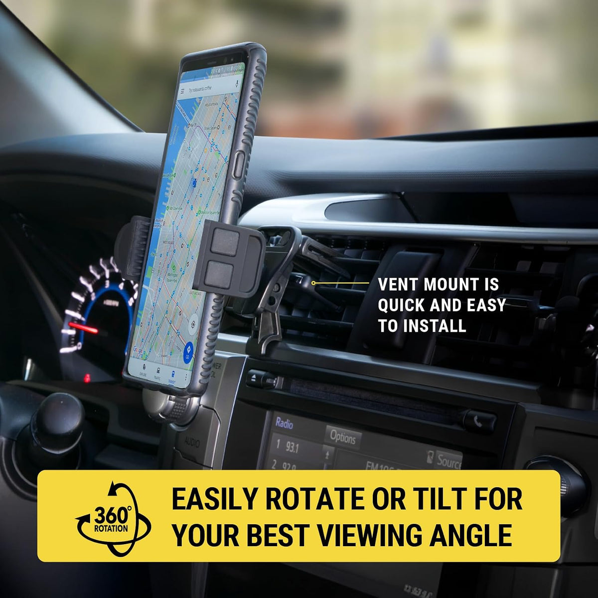 Scosche HDVM Universal 3-in-1 Vent/Windshield/Dashboard Cell Phone Holder Car Mount, Suction Cup Phone Mount with Vent Clip, Compatible with iPhone 16/15/14/13/12 & Mobile Phones up to 3.5 inches