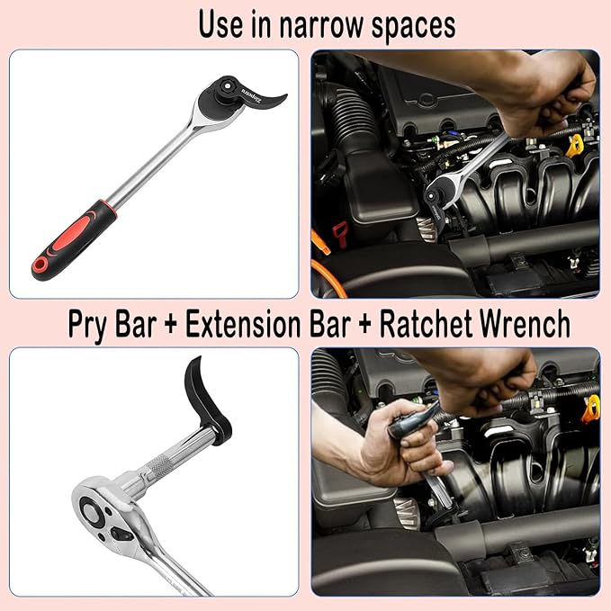 3PCS Pry Bar Wrench Adapter Head,Half Shaft Removal Car Repairing Tools with Extension Bar and Ratchet Wrench,Adjustable Crowbar Adapter Head Tool 1/2" Drive