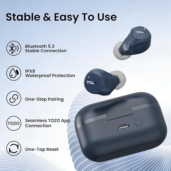 TOZO NC9 Hybrid Active Noise Cancelling Wireless Earbuds, 60H, LED Display | 6 Mic ENC Clear Calls, Deep Bass Sound, IPX8, in Ear Bluetooth 5.3 Headphones,32 EQs via APP, Comfort Fit Ear Buds, Blue