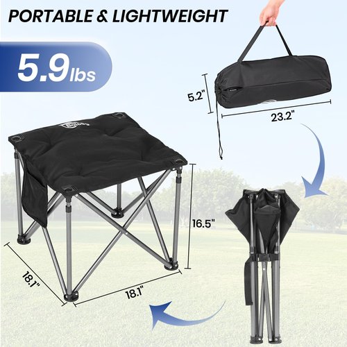 Bolosy Camping Stool Oversized Camping Foot Stool Ottoman 450 lbs Heavy Duty Camp Stool Padded Camping Chair Foot Rest Foldable Footrest
