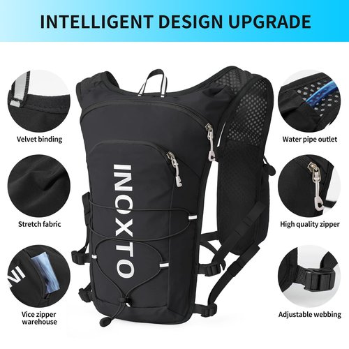 INOXTO Running Hydration Vest Backpack,Lightweight Insulated Pack with 1.5L Water Bladder Bag Daypack for Hiking Trail Running Cycling Race Marathon for Women Men (611 Black White)