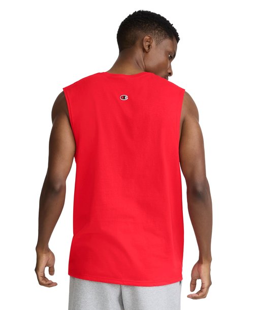 Champion Men's Classic Jersey Muscle Tee, Screen Print Script, Scarlet, X-Large