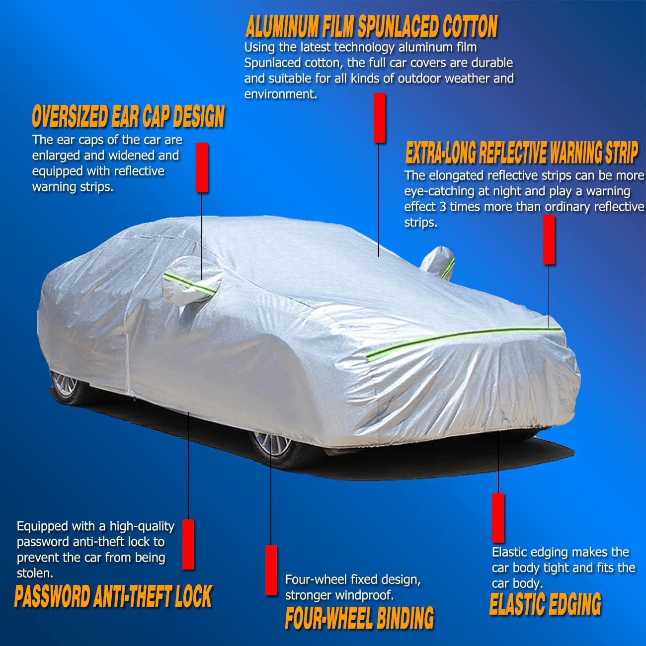 TUCAREST 6 Layers Full Car Cover for Sedan/Wagon/Coupe/Hatchback - Waterproof, Insulated, Anti-UV, Snow-Proof, Anti-Wind, All-Weather, Thickened Protection, up to 198 in