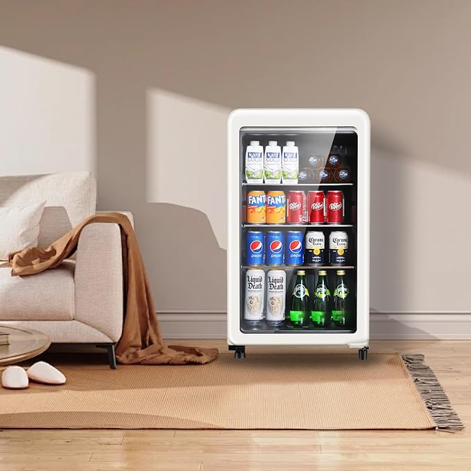 Retro Beverage Refrigerator Cooler, 3.2 Cu.ft Mini Fridge with Glass Door for Soda Beer Wine, Beverage Cooler Prefect for Home, Bar
