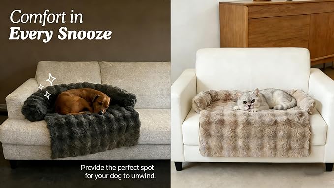 Dream Cloud Pet Sofa Bed, Washable Non-Slip Fluffy Plush Dog Mat for Furniture Protector Mat for Sofa Car & Floor for Small Medium Dogs & Cats (White)