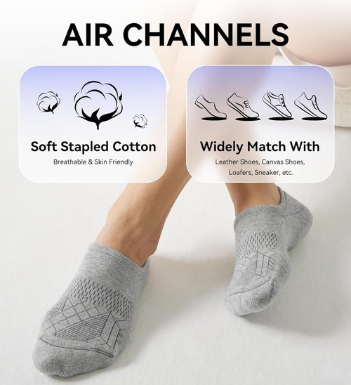 FITRELL No Show Socks - Women's Cotton Cushioned Athletic Ankle Socks | Non-Slip, 5-8 Pairs
