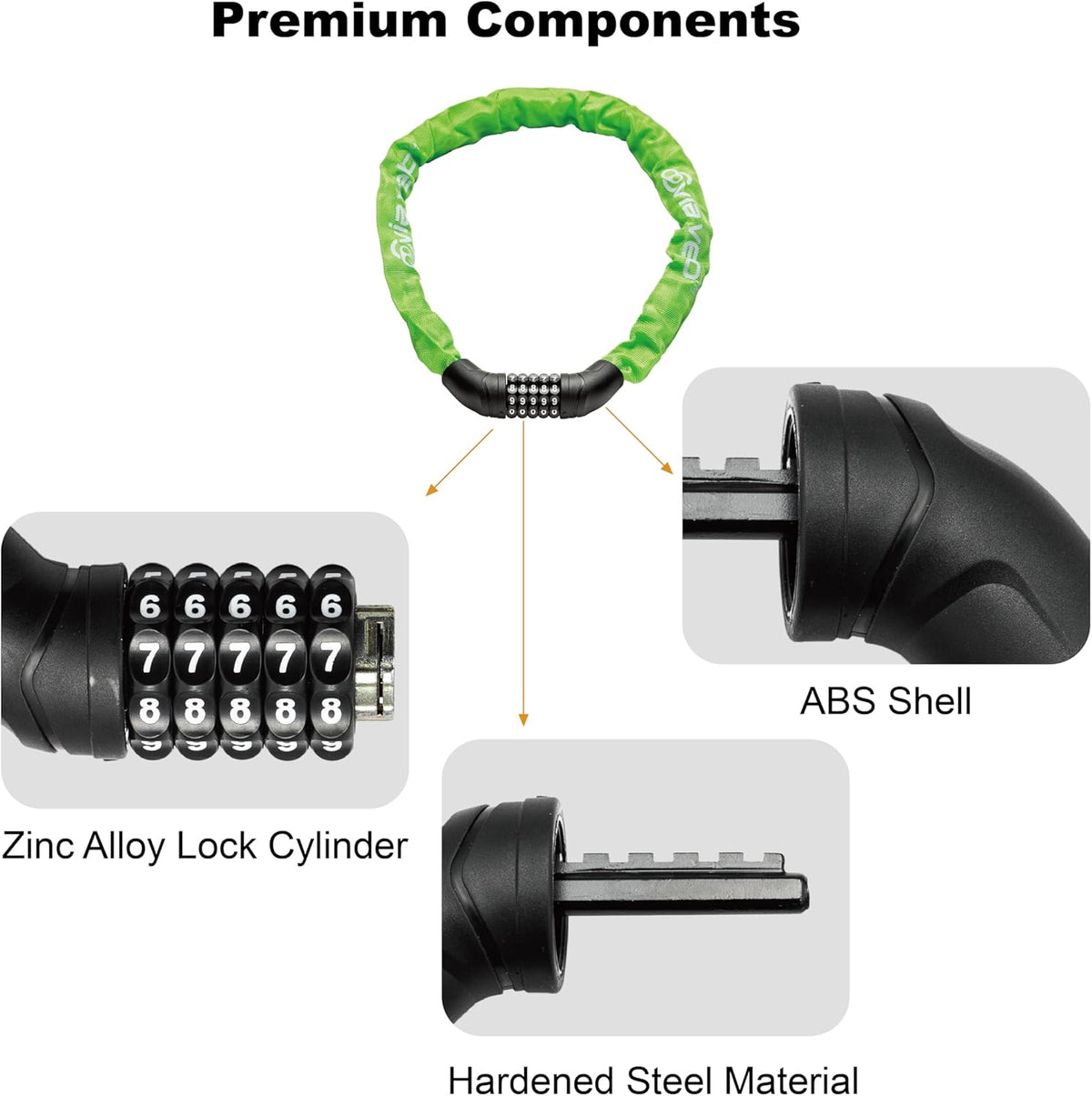 Via Velo Bike Chain Lock - Heavy Duty 5-Digit Resettable Combination Security Lock | 2.95 Ft Length for Bicycles, Scooters, and More