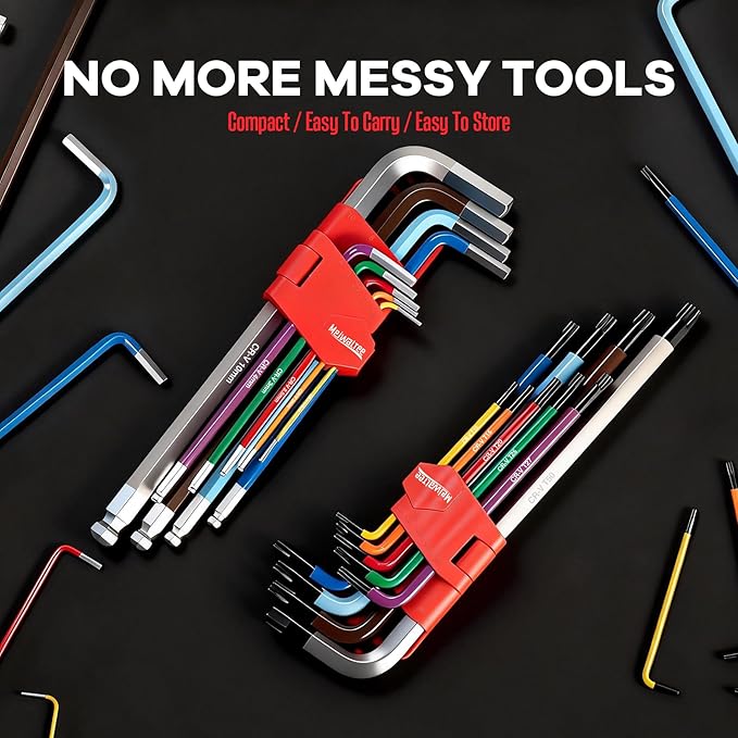 Meiwaltee 9PCS Extra Long Arm Allen Wrenches Set, Metric Ball End Hex Key Set(1.5mm-10mm), Color-Coded Anti-Slip Wrenches For Bike Repair, Furniture Assembly, Motorcycle Maintenance,DIY Project.
