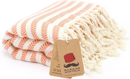 Bazaar Anatolia Turkish Beach Towel - 100% Cotton, Quick-Dry & Sand-Free | Oversized 71x39 Inches - Arpa Orange