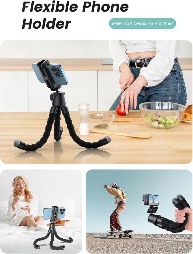 Pnitri Phone Tripod Stand, Extendable Reinforced Aluminum Phone Stand