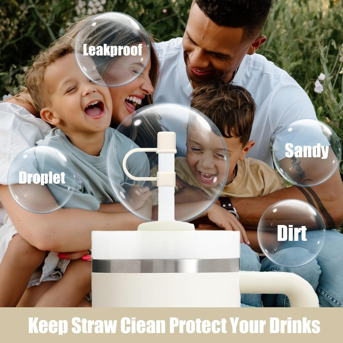 Stanley 7-Piece Straw Cover Cap Set | Silicone Straw Toppers for 40 & 30oz Tumblers - White & Grey