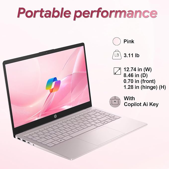 HP 14" Laptop 2026 Edition, Intel Processor, 8GB RAM, 256GB SSD | Copilot AI, Long Battery Life, Lightweight 3.11 lbs, Microsoft 365 included, Windows 11 for Students & Office