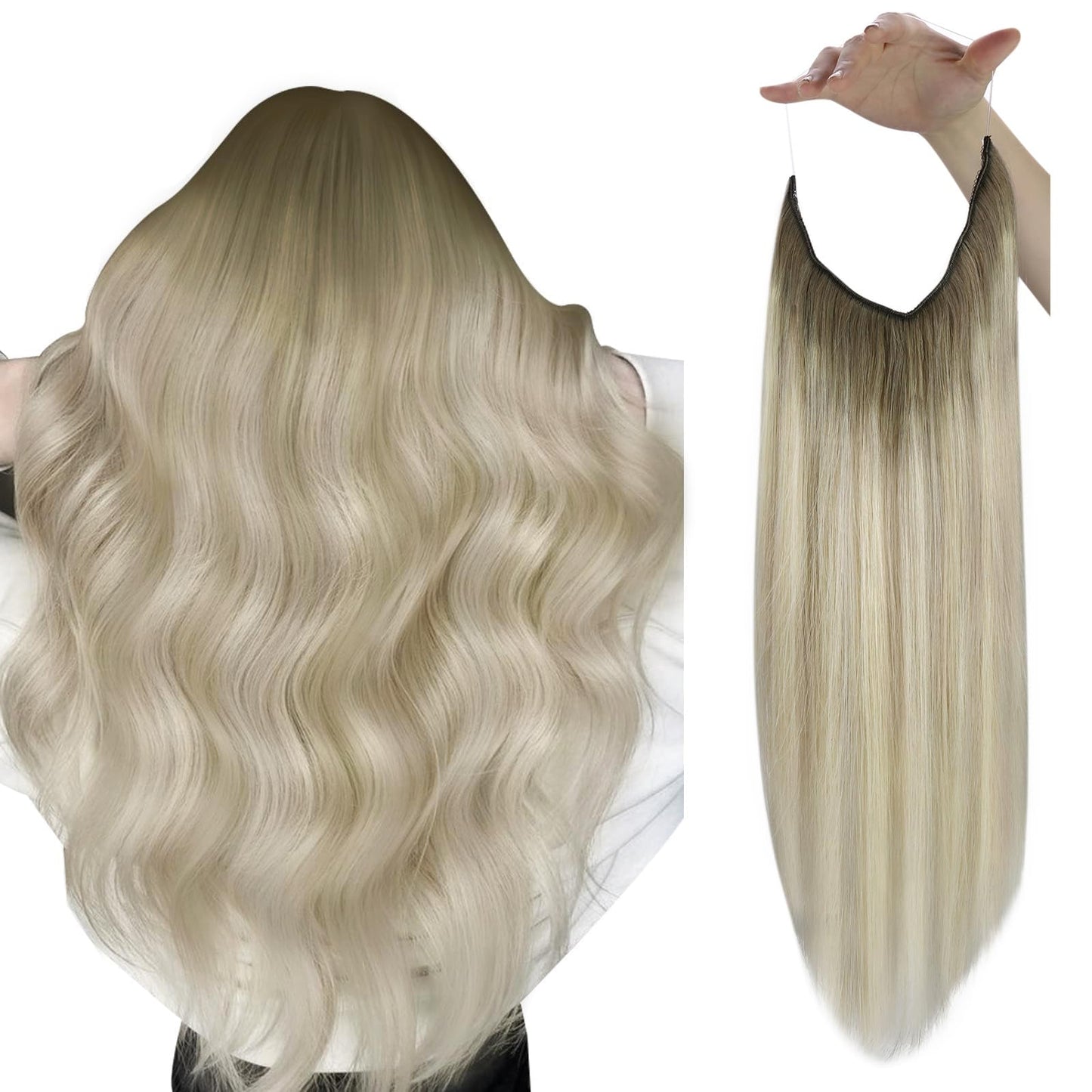Sunny Wire Hair Extensions Ombre Blonde Invisible Wire Human Hair Extensions Light Ash Brown Ombre Platinum Blonde With Highligh