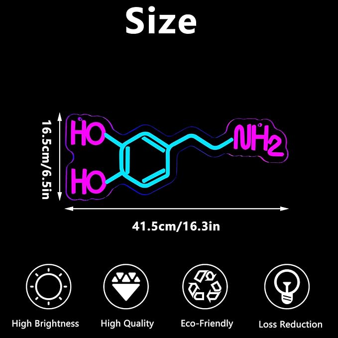 Dopamine Molecule Neon Sign Dimmable LED Light Up Wall Decor Science Chemistry