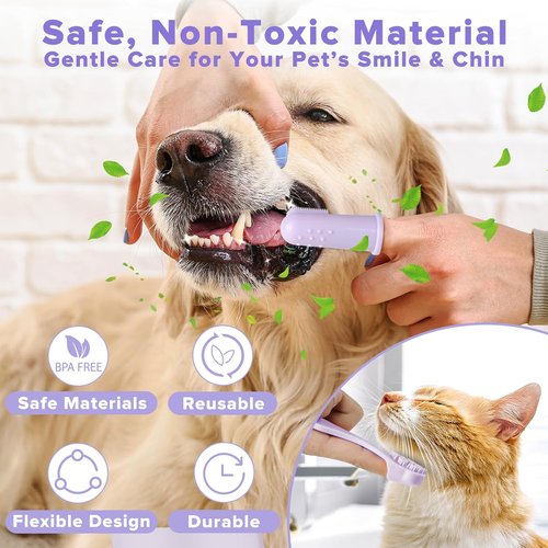 Augwind 6PCS Pet Grooming Kit - Dog Washing Gloves, Bath Brush & Shampoo Supplies | Purple