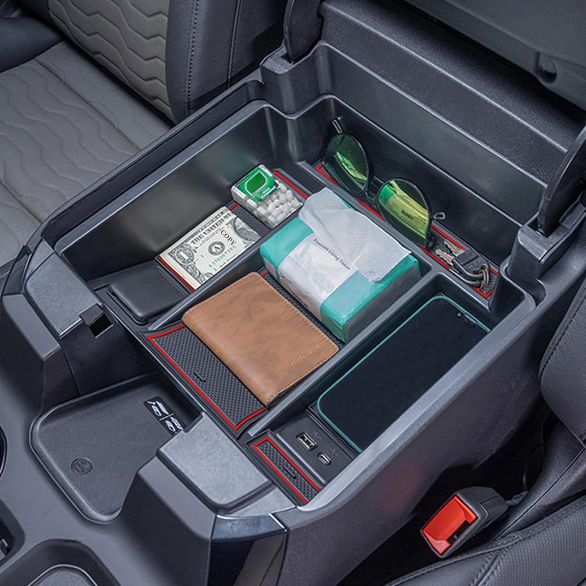 TOPINSTALL 4 Compartments Full Size Tray Compatible with 2019-2022 GMC Sierra Chevy Silverado 1500 and 2020-2023 Silverado/Sierra 2500HD 3500HD Full Console w/Bucket Seats ONLY