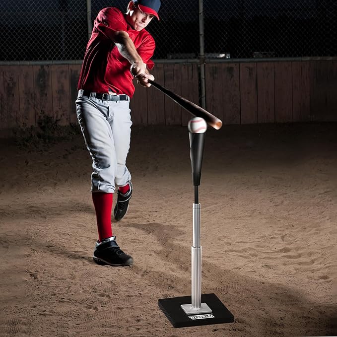 Batting Tee for Baseball/Softball, Premium Hitting Tee with Handrolled Rubber Top,Aluminum Stem,Metal Base,Easy Setup Baseball Tee Height Adjustable 24-46 inch for Kids and Adults