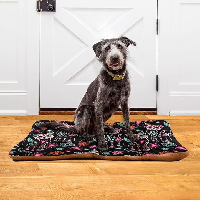Pet Bed Gothic Cat Sugar Skull Dog Bed Mat Absorbing Non Slip Pad Pet Sleeping Mat for Small, Medium, and Large Dogs Puppy Cat 36 in x 24 in