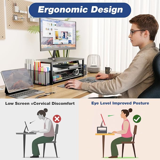 OPNICE Desk Organizers and Accessories, 2-Tier Computer Monitor Stand