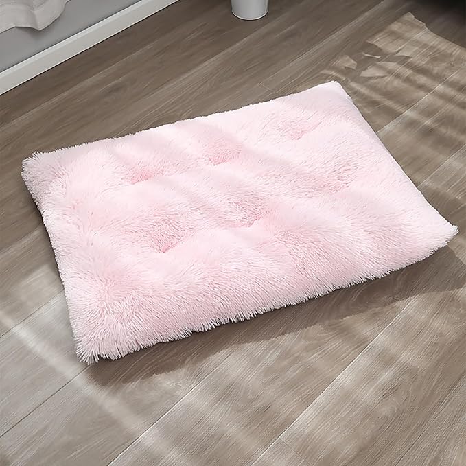 Dog Crate Mat, Dog Bed for Large Dogs, Comfy Fluffy Kennel Pad Anti-Slip for Dog beds & Furniture, Quilted Dog Bed for Pets for Medium/Small Dogs Cats (Color : Pink, Size : 16.9x11)
