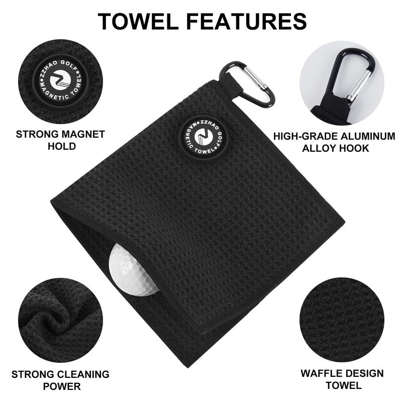 ZZHAO Magnetic Golf Towels,Super Absorbent Microfiber Small Towels with Clip - Industrial Strength Magnet,Lightweight, Scratch-Resistant, 5.5x5.5 In-2Pcs- Black&Gray