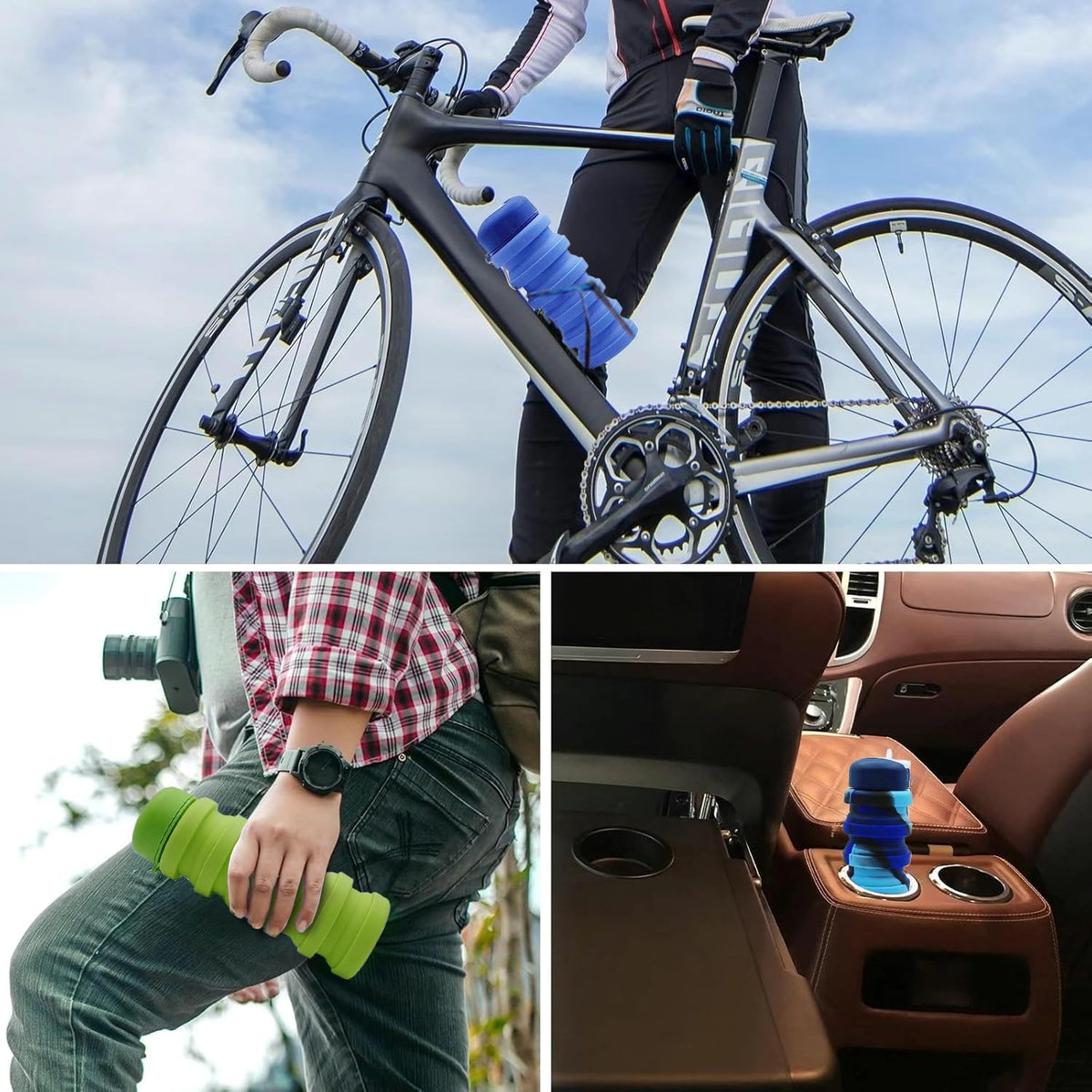 Skiennix Collapsible Water Bottles - 16oz Portable Silicone for Travel | Black & Green 2-Pack