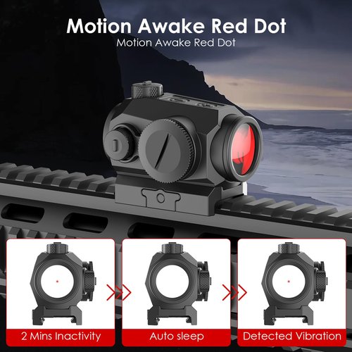 EZAIMING 1 MOA Shake Awake Red Dot Sight 1x20mm Gun Sight IPX7 Waterproof/Shockproof/Fogproof Rifle Scope with Absolute Co-Witness Riser Mount