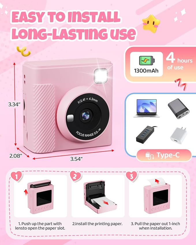 TIATUA Kids Instant Print Camera, Christmas Birthday Gifts