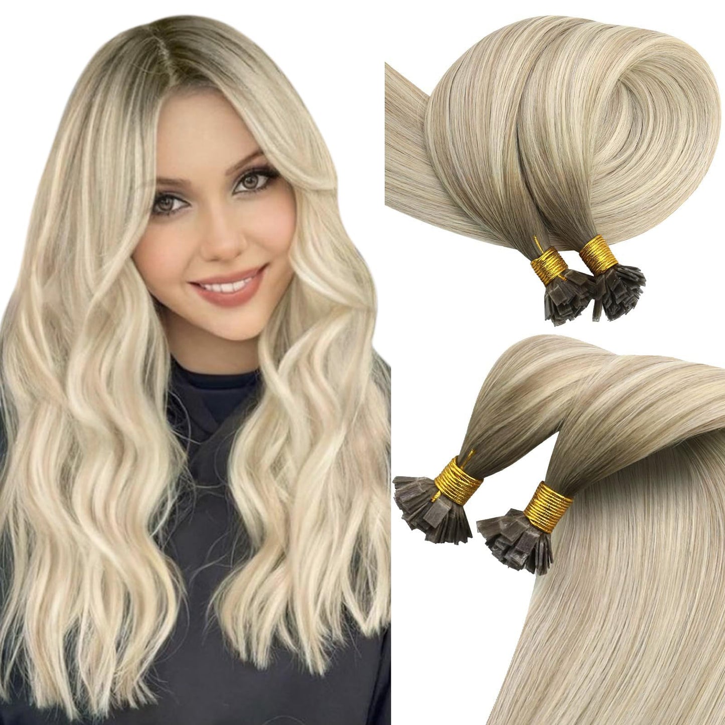Sunny Hair Flat Tip Hair Extensions Human Hair Balayage Cool Ash Grey Ombre Platinum Blonde Flat Tip Hair Extensions Blonde Huma