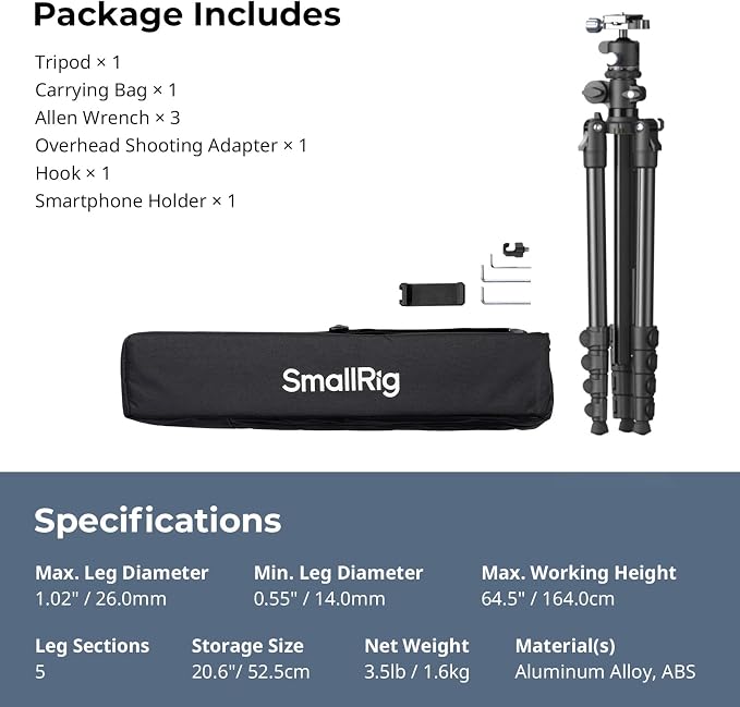 SmallRig CT25 64.5"/164cm Horizontal Overhead Tripod