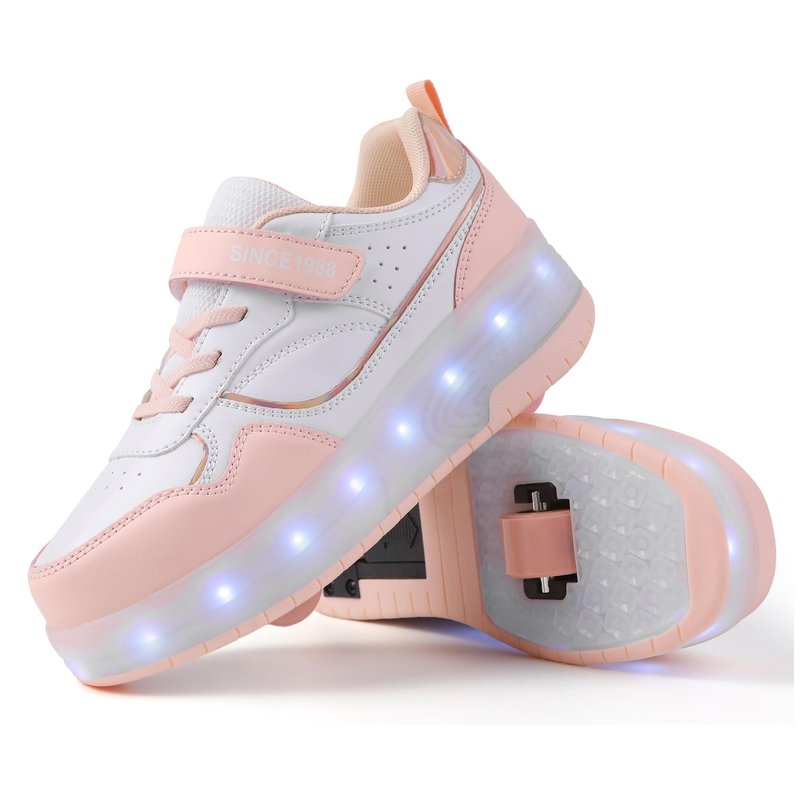 YUNICUS Kids Boys Girls Roller Skate Shoes with LED Wheels Flashing Sneaker USB Rechargeable Shoes for Little Kid/Big Kid Birthday Halloween Christmas(1988Pink30)