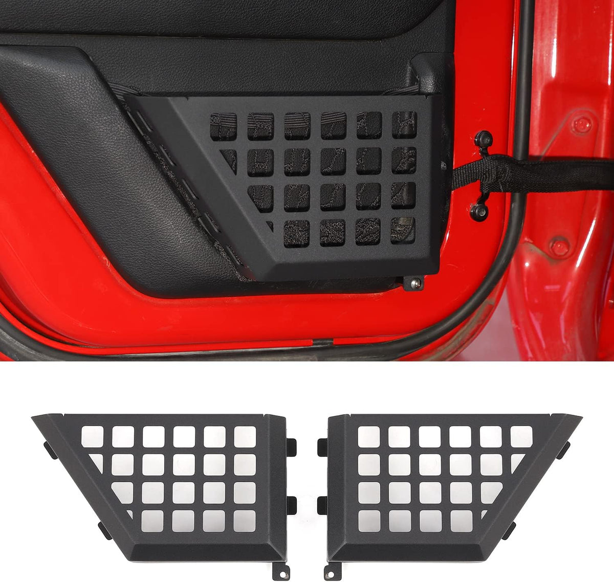 Hoolcar Front Door Storage Pockets, Door Side Insert Organizer Box Metal Door Net Pocket Replacement Compatible with 2011-2017 Jeep Wrangler JKU, Interior Storage Expansion Accessories, Cut-Out, 2PCs