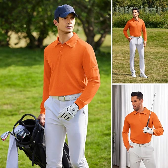 Deyeek Men's Polo Shirts Long Sleeve Golf Polo Shirts for Men Quick Dry UPF 50+ Sun Protection Polos Casual Collared Shirts