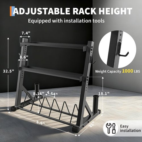 GarveeLife 3 Tier Barbell Storage Racks,1000 LBS Capacity Adjustable Weight Rack for Dumbbell, Kettlebell, Barbell Bar(Q235 Carbon Steel)